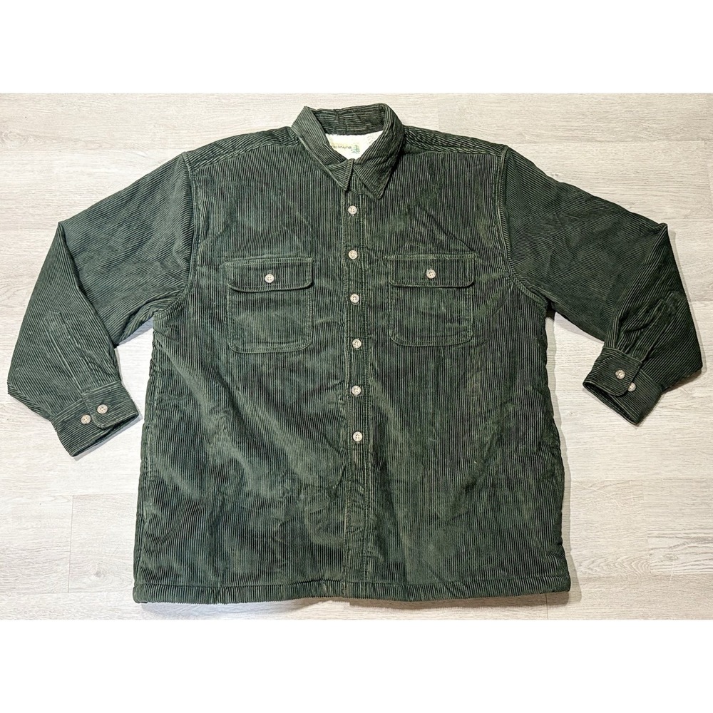 Vintage Fieldmaster Shacket Mens XL Green Corduroy Sherpa Lined Button Up